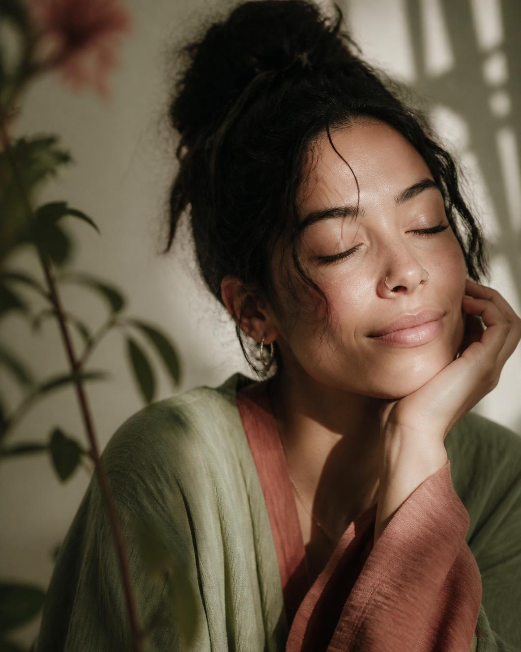 A person in a calm, peaceful moment